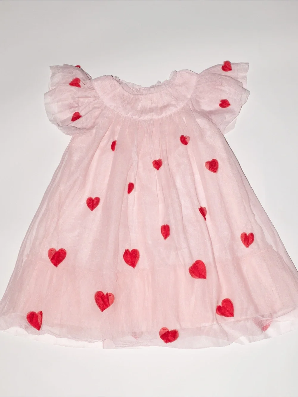 Mini Boden Tiered Tulle Dress | Chalk Pink Hearts